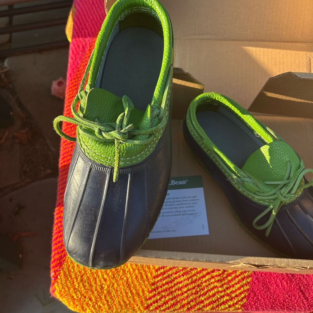 L.L. Bean Green and Navy Blue Boot Moc.